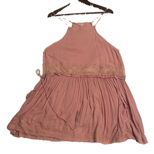Free People Intimately Rose Pink Lace Trim Mini Dress – Boho Spaghetti Strap